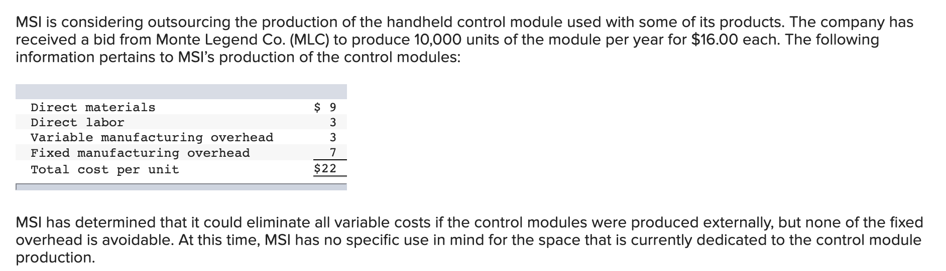 Msi Is Considering Outsourcing The Production Of The Handheld Control Module Used With Some Of Its Products The Company 1
