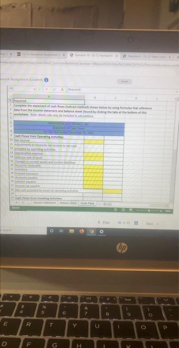 Work Assignment De E D At Required Complete The Statement Of Cash Flows Indirect Method Shown Below By Using Formules T 1