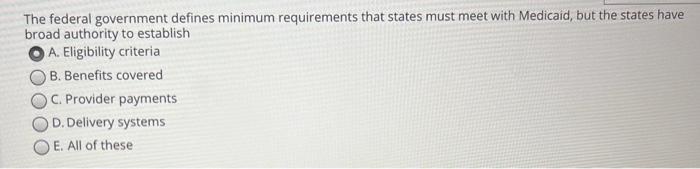 The Federal Government Defines Minimum Requirements That States Must Meet With Medicaid But The States Have Broad Autho 1