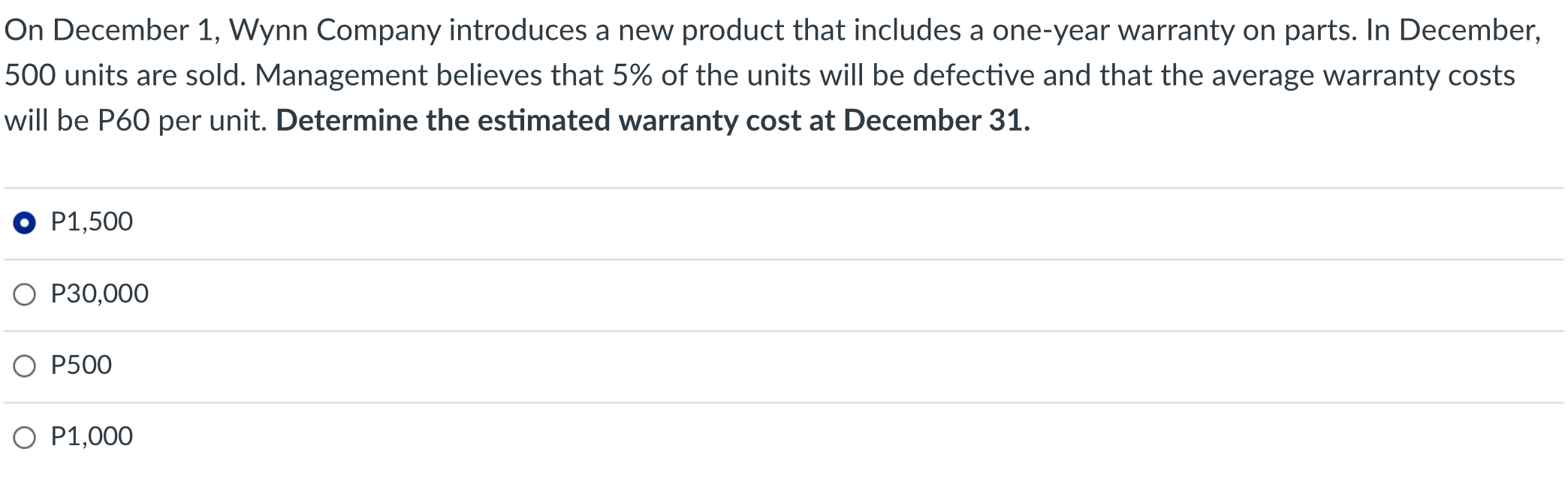 On December 1 Wynn Company Introduces A New Product That Includes A One Year Warranty On Parts In December 500 Units 1