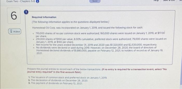 Exam Two Chapters 5 8 6 8 01 2941 0 Taved Required Information The Following Information Applies To The Questions Displ 1