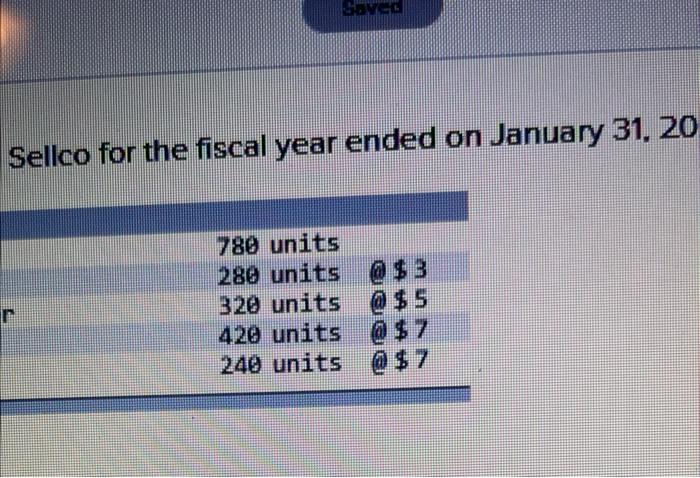 2 8012842 The Following Data Are Available For Sellco For The Fiscal Year Ended On January 31 2020 Sales Beginning In 2