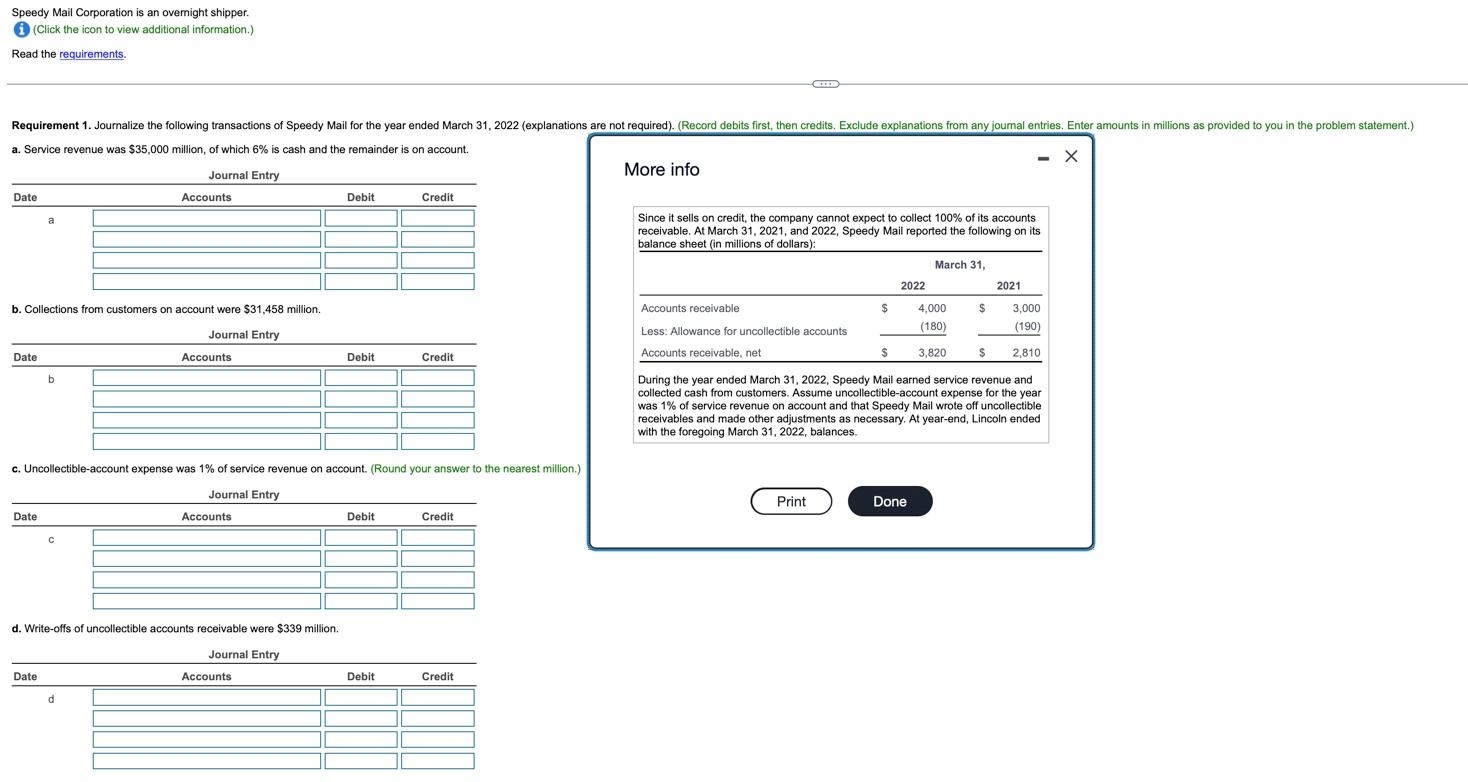 Speedy Mail Corporation Is An Overnight Shipper Click The Icon To View Additional Information Read The Requirements 1