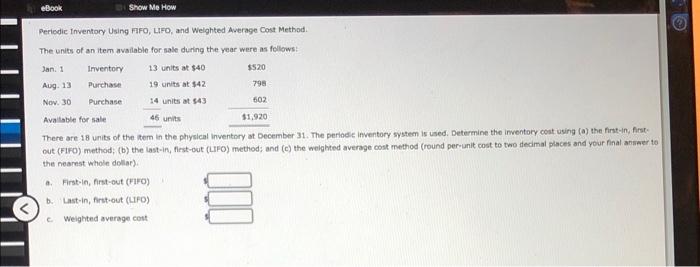 Ebook Show Me How Periodic Inventory Using Fifo Lifo And Weighted Average Cost Method The Units Of An Item Available 1