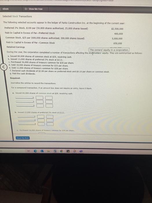 Ebook Show Me How Selected Stock Transactions The Following Selected Accounts Appear In The Ledger Of Parks Construction 1