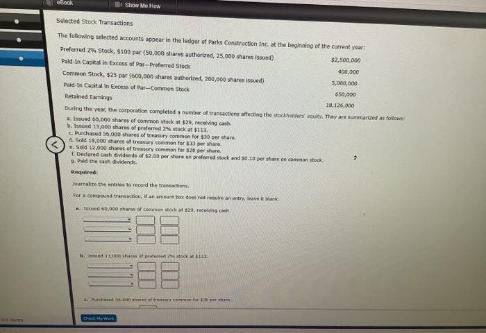 Ebook Show Me How Selected Stock Transactions The Following Selected Accounts Appear In The Ledger Of Parks Construction 4