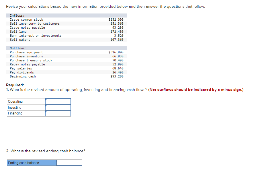 Revise Your Calculations Based The New Information Provided Below And Then Answer The Questions That Follow Inflows Is 1