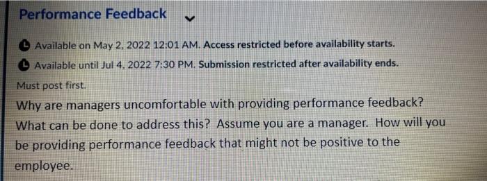 Performance Feedback Available On May 2 2022 12 01 Am Access Restricted Before Availability Starts Available Until Ju 1