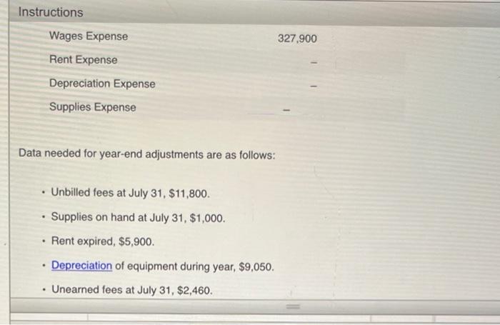 Instructions Selected Account Balances Before Adjustment For Atlantic Coast Realty At July 31 The End Of The Current Ye 2