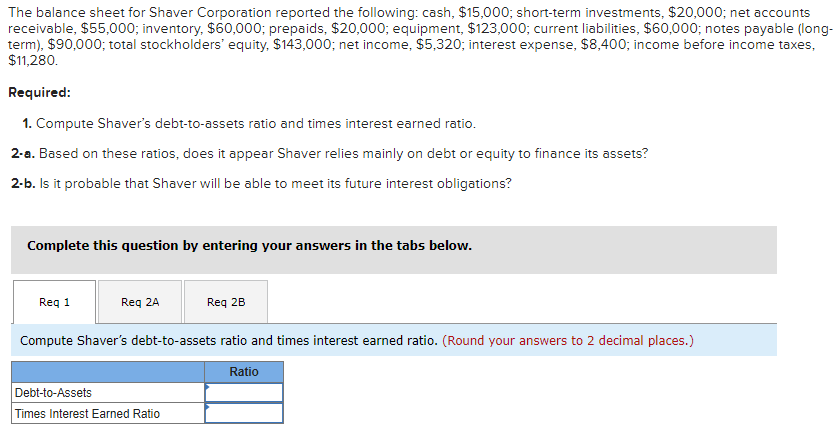 The Balance Sheet For Shaver Corporation Reported The Following Cash 15 000 Short Term Investments 20 000 Net Acc 1
