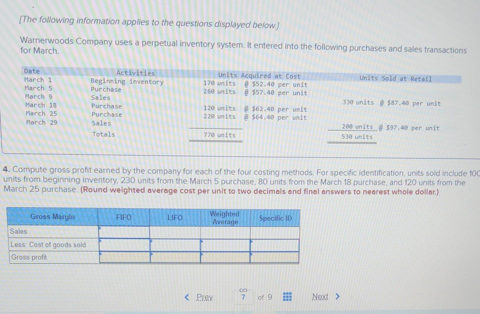 The Following Information Applies To The Questions Displayed Below Warnerwoods Company Uses A Perpetual Inventory Sys 1