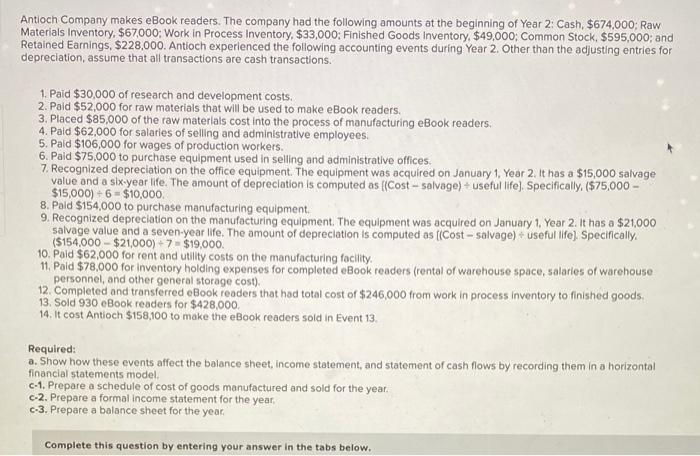 Antioch Company Makes Ebook Readers The Company Had The Following Amounts At The Beginning Of Year 2 Cash 674 000 R 1