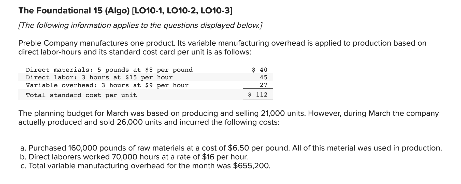 The Foundational 15 Algo Lo10 1 Lo10 2 Lo10 3 The Following Information Applies To The Questions Displayed Below 1