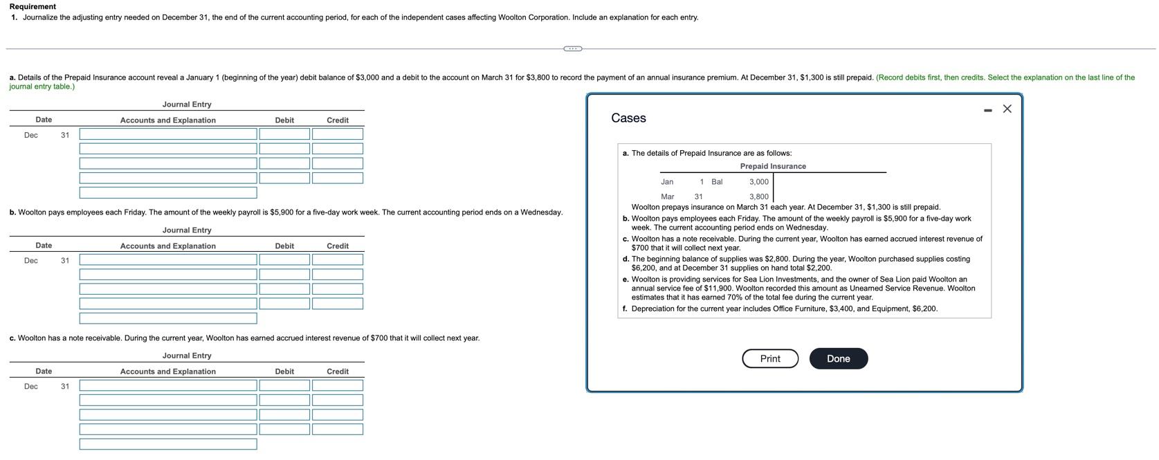Requirement 1 Journalize The Adjusting Entry Needed On December 31 The End Of The Current Accounting Period For Each 1