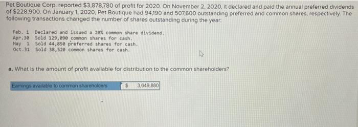 Pet Boutique Corp Reported 3 878 780 Of Profit For 2020 On November 2 2020 It Declared And Paid The Annual Preferre 1