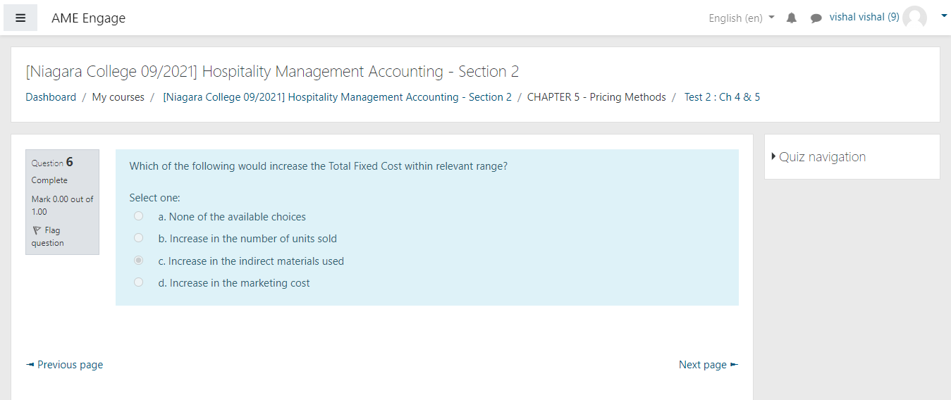 E Ame Engage Niagara College 09 2021 Hospitality Management Accounting Section 2 Dashboard My Courses Niagara Co 1