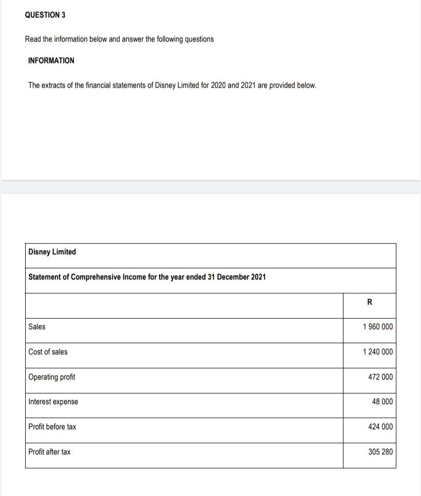 Question 3 Read The Information Below And Answer The Following Questions Information The Extracts Of The Financial State 1
