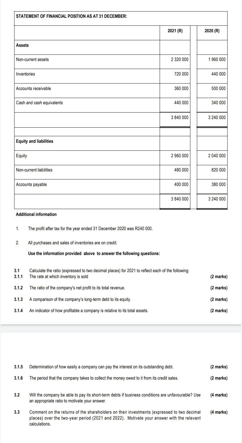 Question 3 Read The Information Below And Answer The Following Questions Information The Extracts Of The Financial State 2