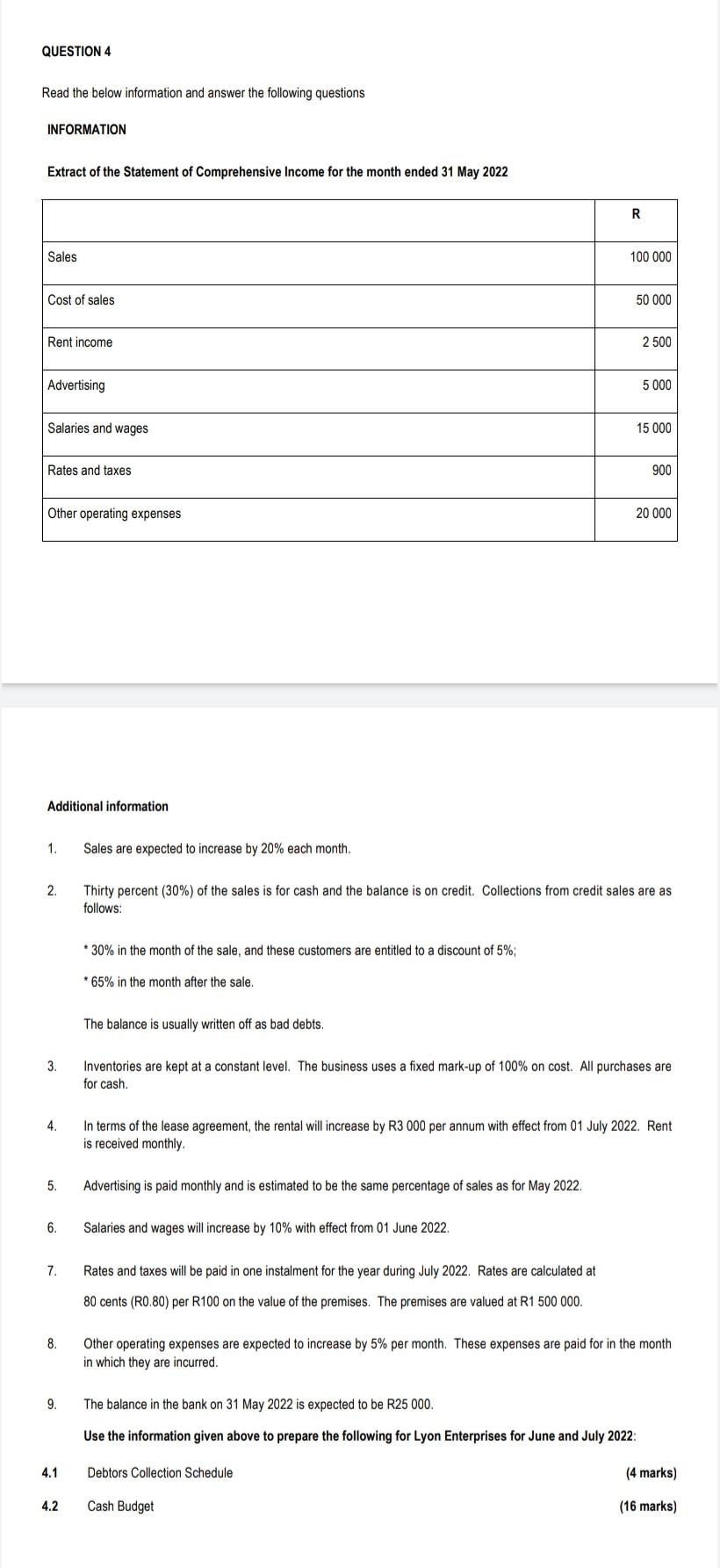 Question 4 Read The Below Information And Answer The Following Questions Information Extract Of The Statement Of Compreh 1