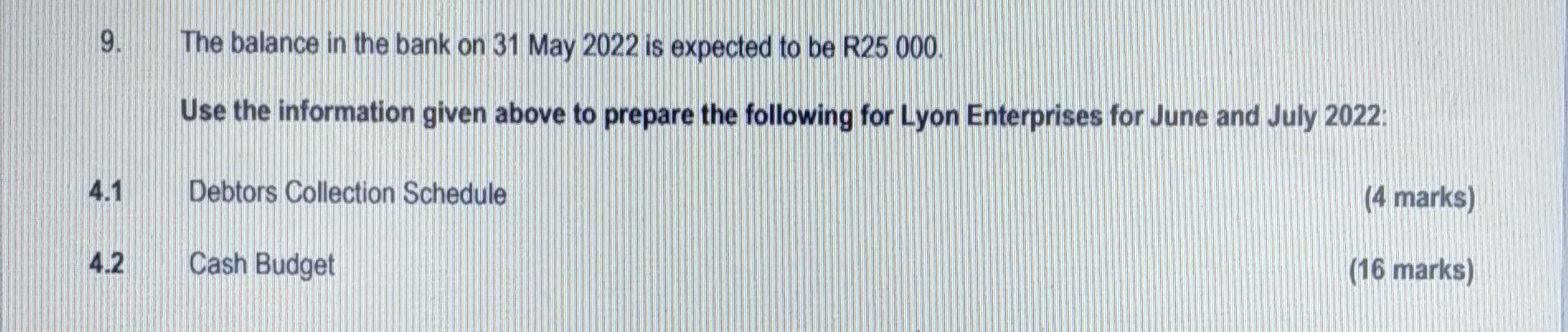 9 4 1 4 2 The Balance In The Bank On 31 May 2022 Is Expected To Be R25 000 Use The Information Given Above To Prepare 1