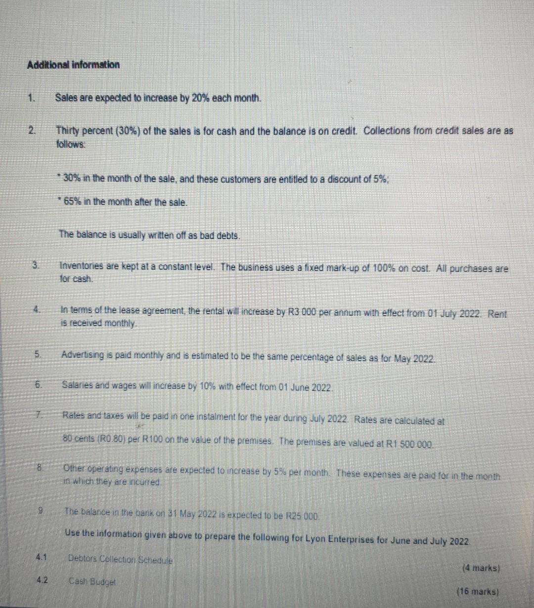 Information Extract Of The Statement Of Comprehensive Income For The Month Ended 31 May 2022 Sales Cost Of Sales Rent In 2
