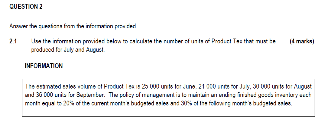 Question 2 Answer The Questions From The Information Provided Use The Information Provided Below To Calculate The Numbe 1