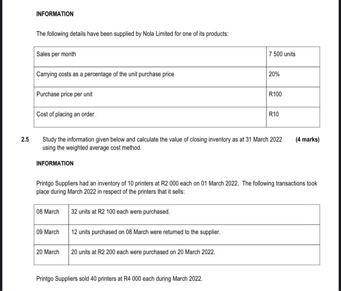 Answer The Questions From The Information Provided 2 1 Use The Information Provided Below To Calculate The Number Of Un 2
