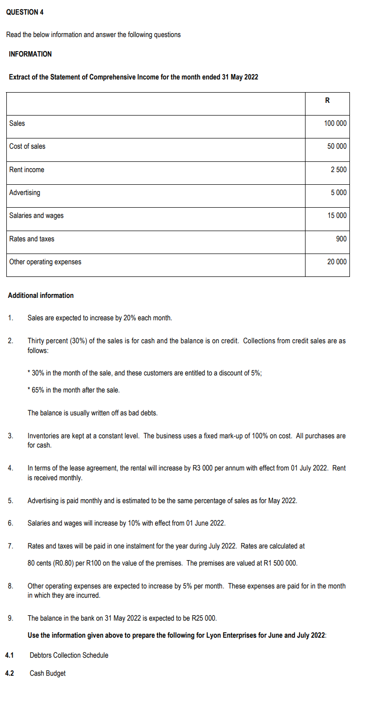 Question 4 Read The Below Information And Answer The Following Questions Information Extract Of The Statement Of Compreh 1