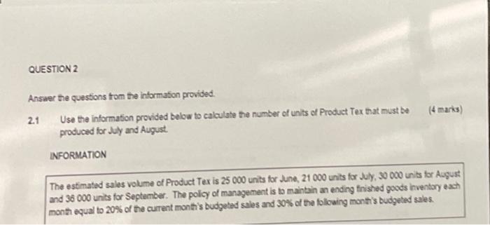 Question 2 Answer The Questions From The Information Provided 2 1 Use The Information Provided Below To Calculate The N 1
