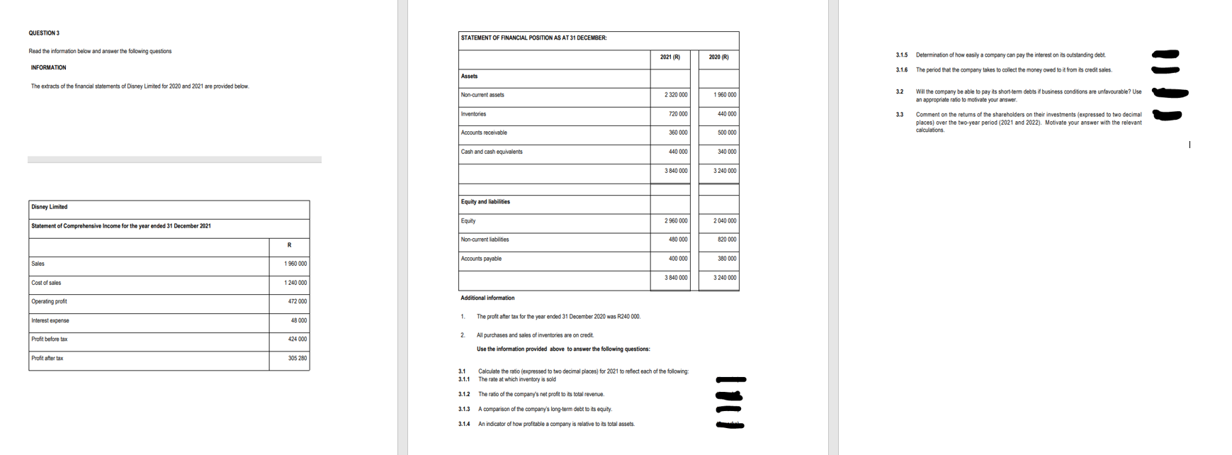 Question 3 Read The Information Below And Answer The Following Questions Information The Extracts Of The Financial State 1