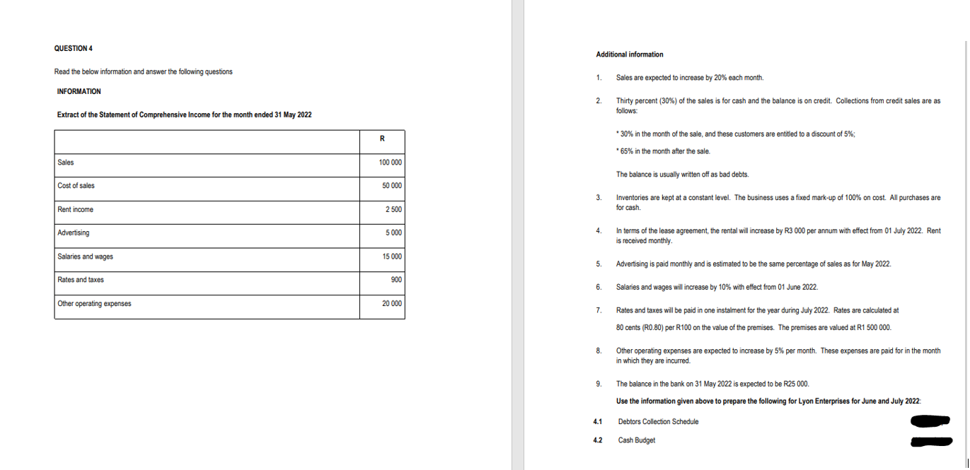 Question 4 Read The Below Information And Answer The Following Questions Information Extract Of The Statement Of Compreh 1