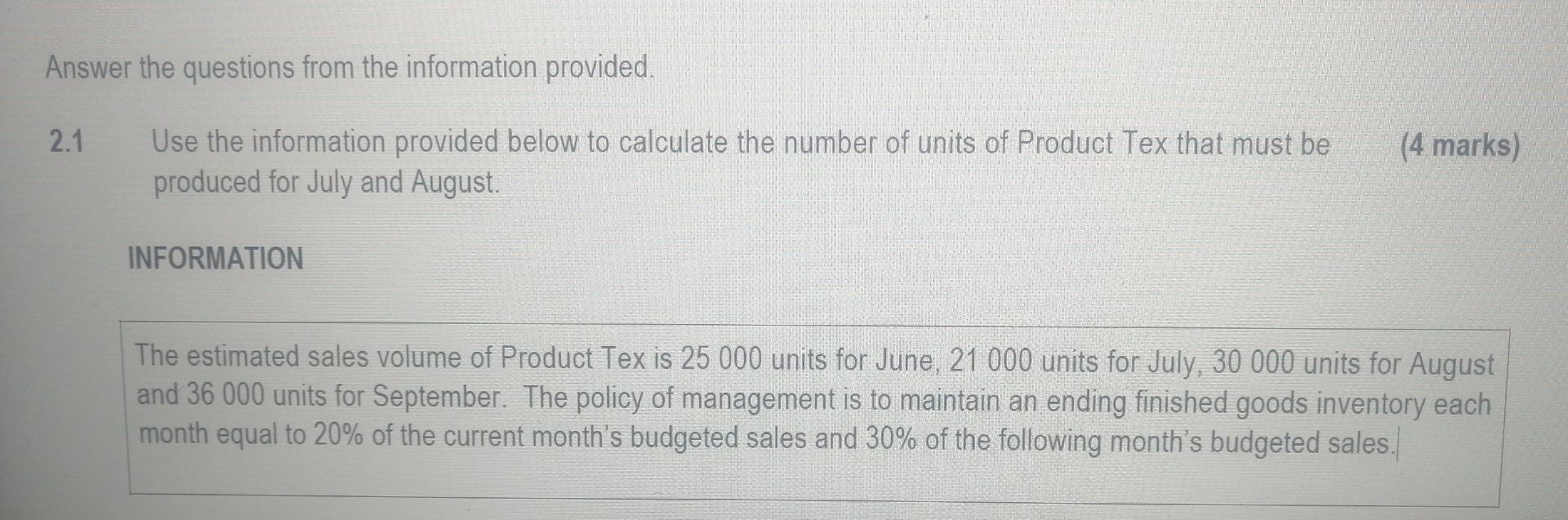 Answer The Questions From The Information Provided 2 1 Use The Information Provided Below To Calculate The Number Of Un 1