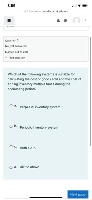 8 55 E Not Secure Moodle Ocmt Edu Om Question 1 Not Yet Answered Marked Out Of 2 00 Flag Question Which Of The Following 2