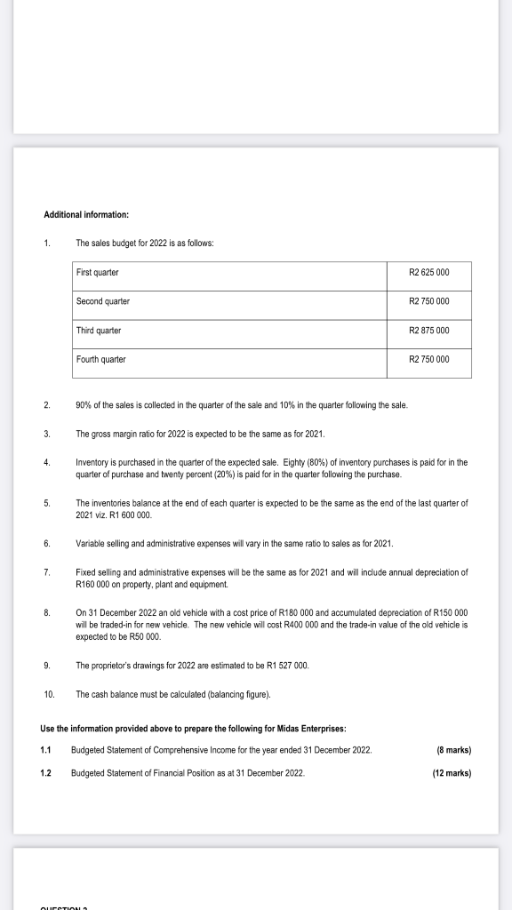 Question 1 Read The Information Below And Answer The Following Questions Information The Following Statement Of Comprehe 3