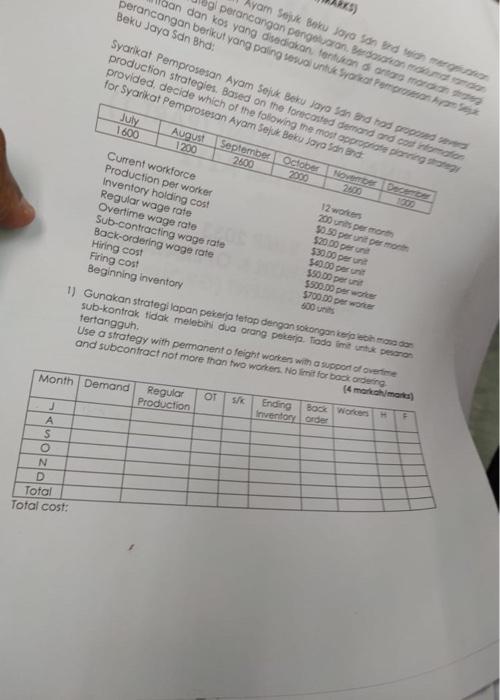 J A S O An Satu Question One 20 Markah Marks A Syarikat Pemprosesan Ayam Sejuk Beku Jaya Sdn Bhd Telah Mengeluation Be 3