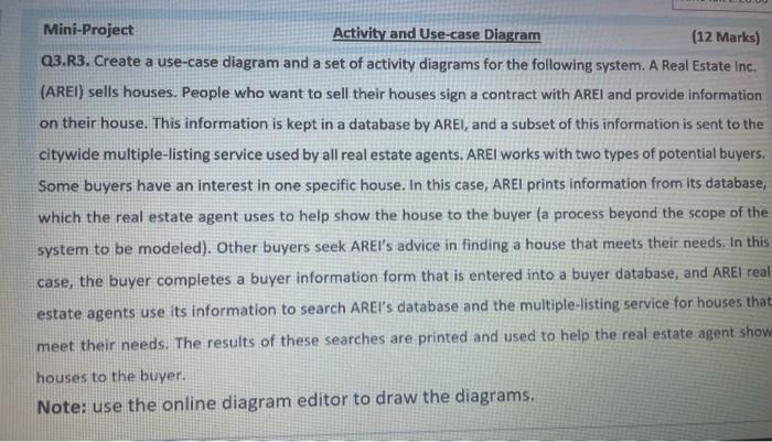 Mini Project Activity And Use Case Diagram 12 Marks Q3 R3 Create A Use Case Diagram And A Set Of Activity Diagrams Fo 1