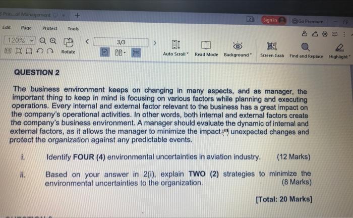 3 Prin Of Management Edit Page Protect Tools 120 Qq Do0 Rotate Question 2 Ii 3 3 Bb 2 I Auto Scroll Read Mode Backg 1