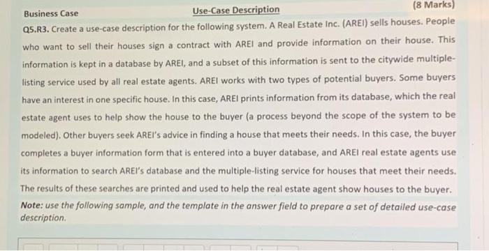 Business Case Use Case Description 8 Marks Q5 R3 Create A Use Case Description For The Following System A Real Estat 1
