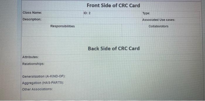 Tof Estion Situation Crc Card 8 Marks Using The Following Sample And The Template In The Answer Field Prepare A Crc C 2