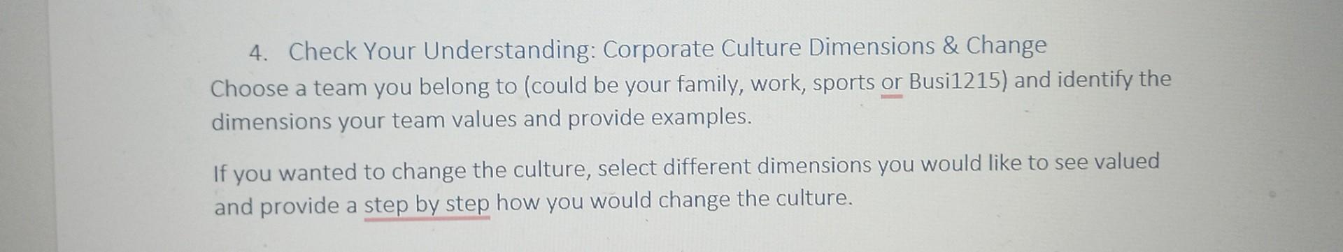 4 Check Your Understanding Corporate Culture Dimensions Change Choose A Team You Belong To Could Be Your Family Wo 1