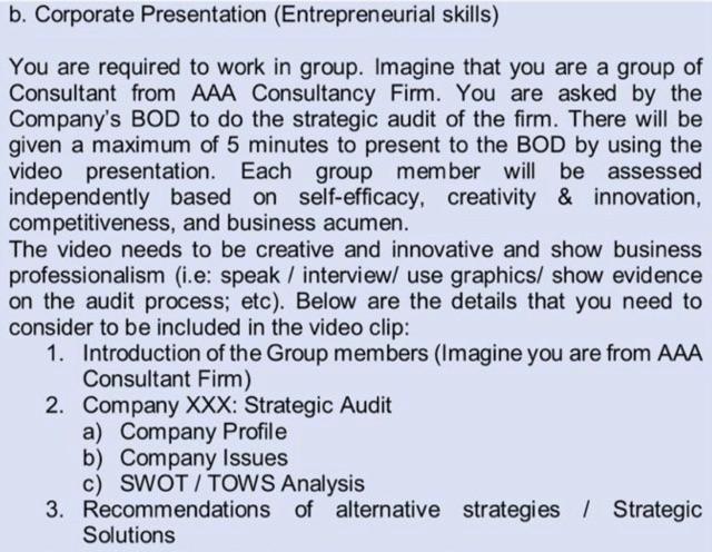 B Corporate Presentation Entrepreneurial Skills You Are Required To Work In Group Imagine That You Are A Group Of Co 1