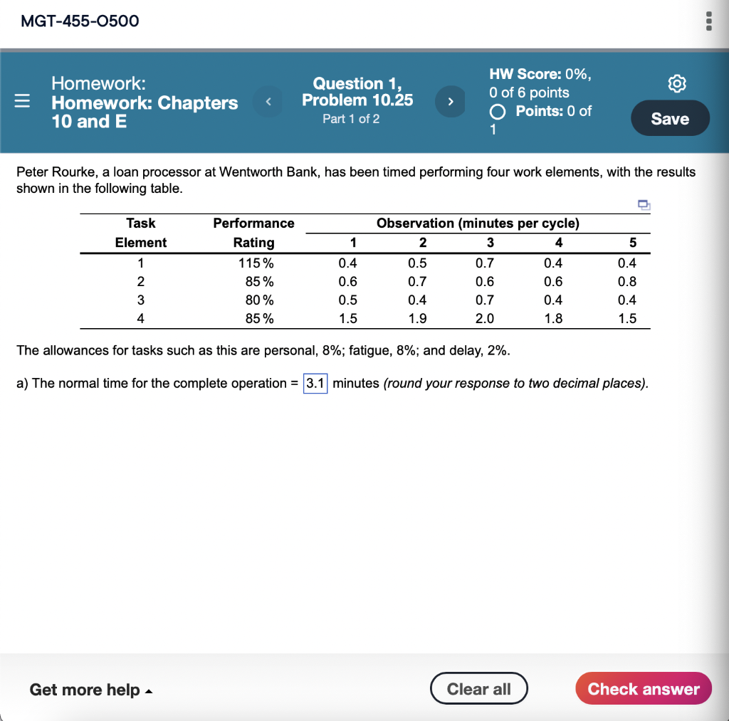 Mgt 455 0500 Homework Homework Chapters 10 And E Task Element 1 2 3 4 Performance Rating 115 Get More Help Questio 1