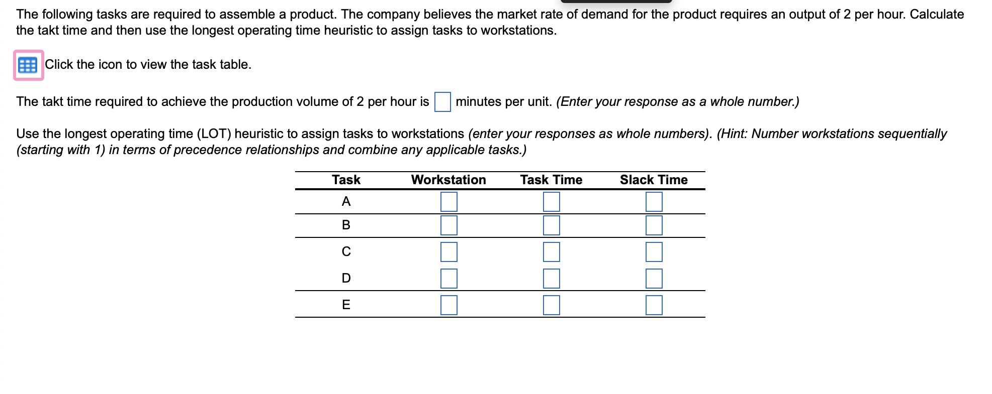 The Following Tasks Are Required To Assemble A Product The Company Believes The Market Rate Of Demand For The Product R 1