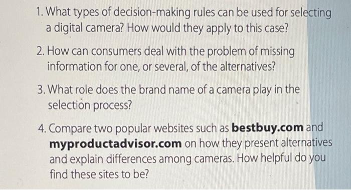 1 What Types Of Decision Making A Digital Camera How Would They Apply To This Case Rules Can Be Used For Selecting 2 1
