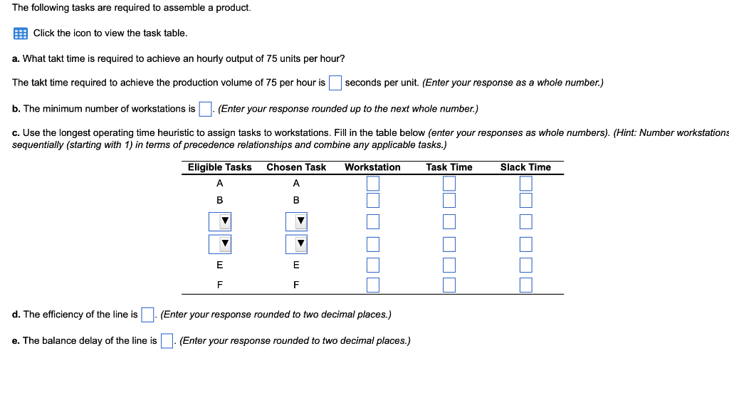 The Following Tasks Are Required To Assemble A Product Click The Icon To View The Task Table A What Takt Time Is Requ 1