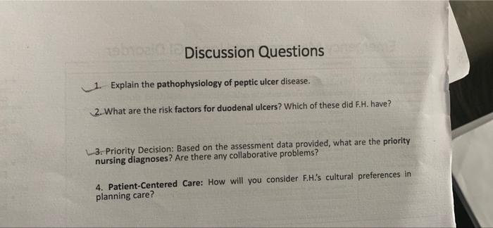 Case Study Peptic Ulcer Diseas Subjective Patient Profile F H A 40 Yr Old Male Immigrant From Vietnam Has A 1 Yr His 4
