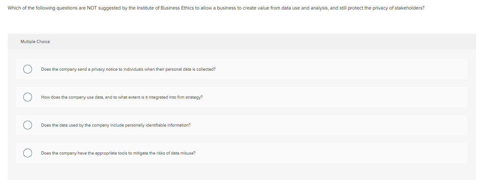 Which Of The Following Questions Are Not Suggested By The Institute Of Business Ethics To Allow A Business To Create Val 1
