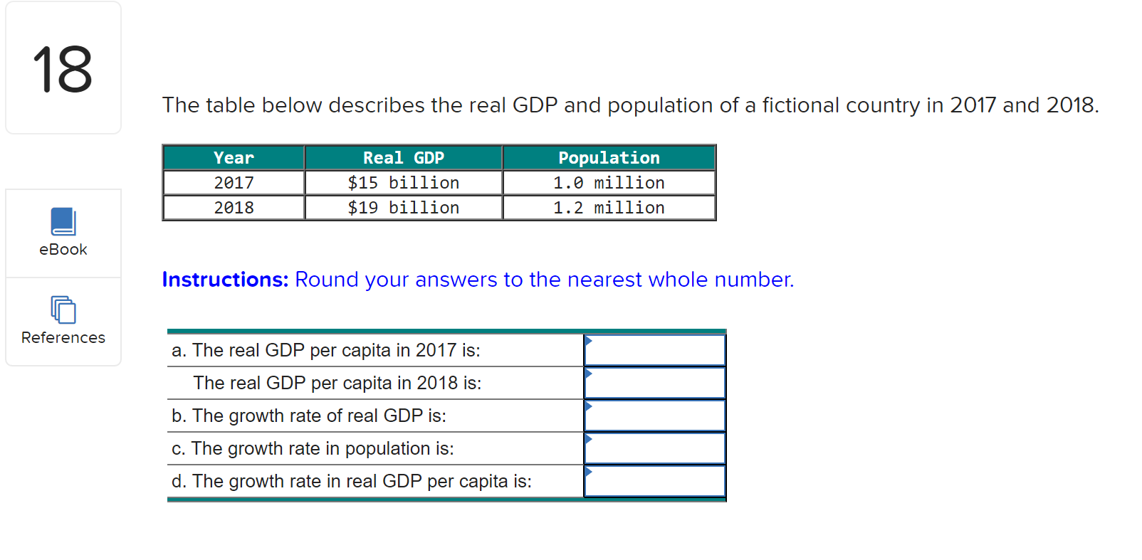 18 Ebook References The Table Below Describes The Real Gdp And Population Of A Fictional Country In 2017 And 2018 Year 1