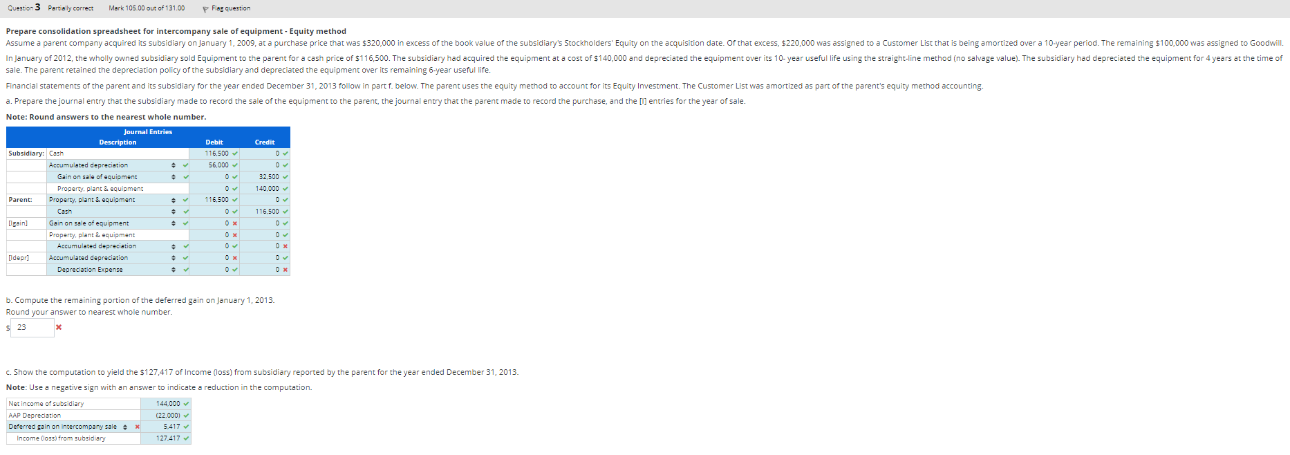 Question 3 Partially Correct Mark 105 00 Out Of 131 00 P Flag Question Prepare Consolidation Spreadsheet For Intercompan 1