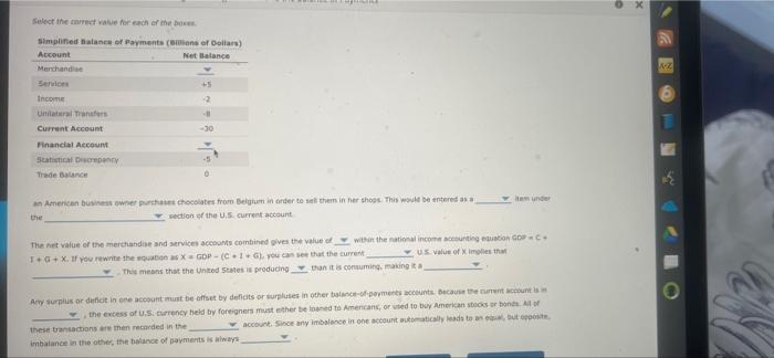 Select The Camet Value For Each Of The Ove Simped Balance Of Payments Billions Of Dollar Account N Servis I Unilateral 14